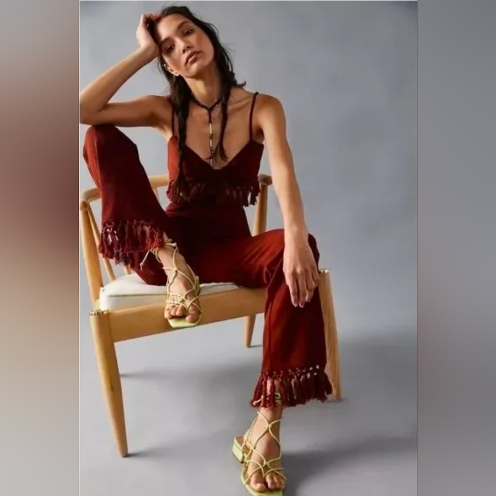 SAYLOR Burgundy Fringe Jumpsuit